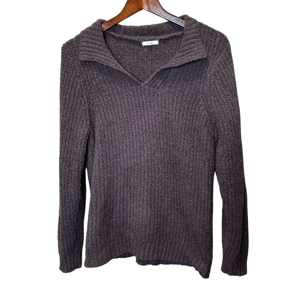 Maurices Cozy‎ Pullover Sweater Dark Plum Textured Collar Size 0X Ribbed Granola